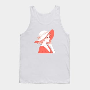 Minimalist line art pretty girl in red Tank Top